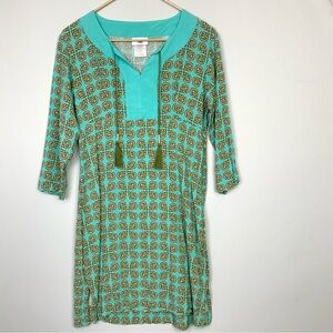 Disney Parks Small Turquoise Polynesian Village Resort Tiki Tassel Tunic Dress